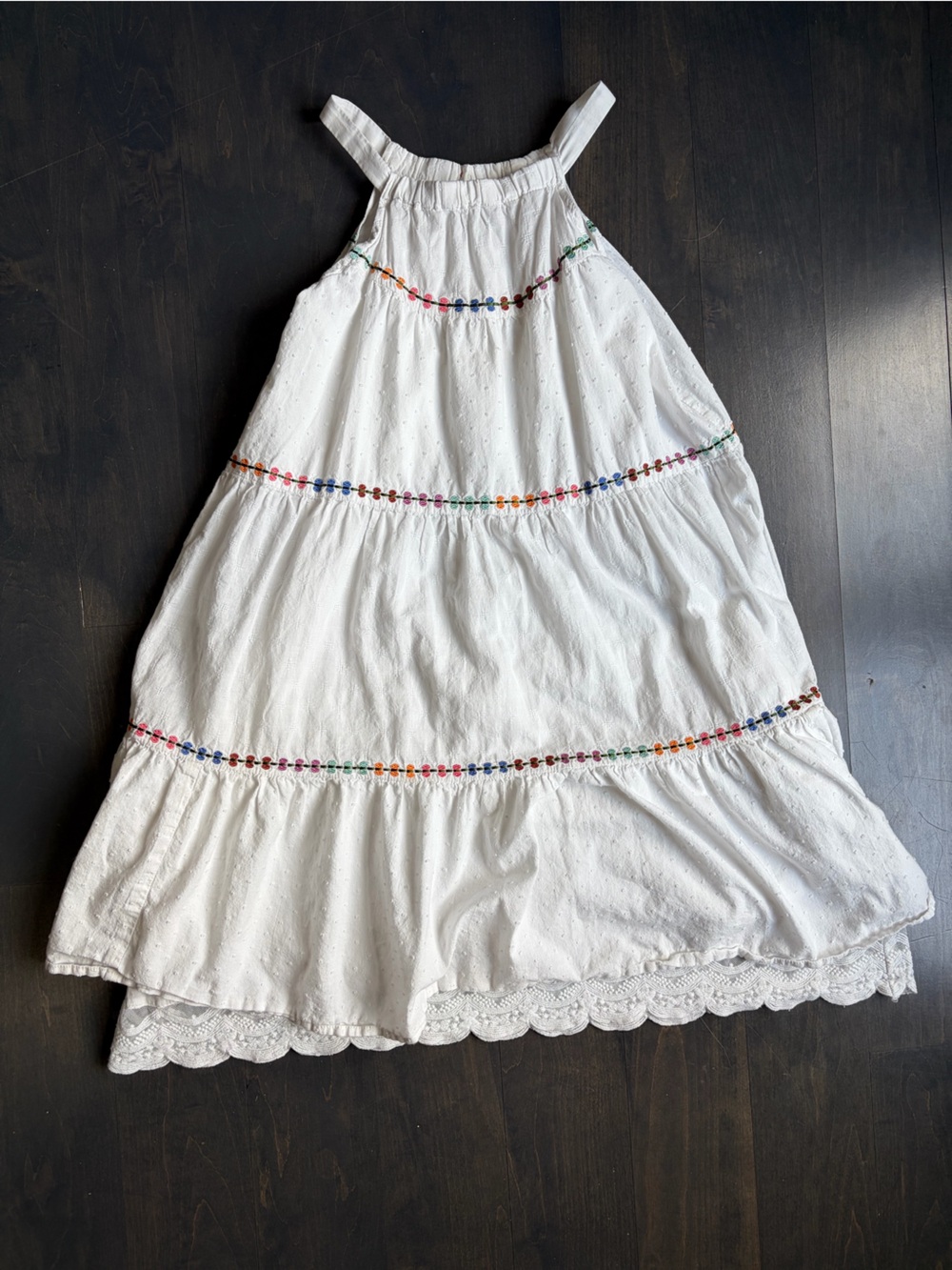 Matilda Jane White Eyelet Dress with Rainbow Embroidered Bands